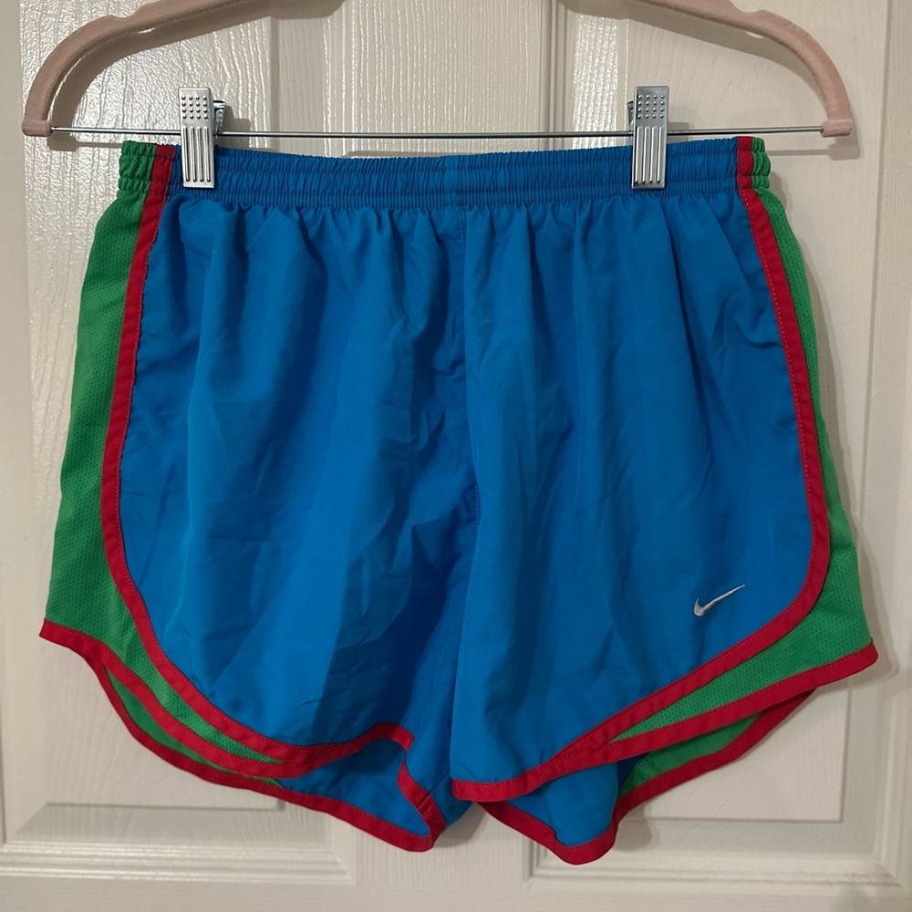 Nike Women's Vibrant Blue and Green Athletic Shorts